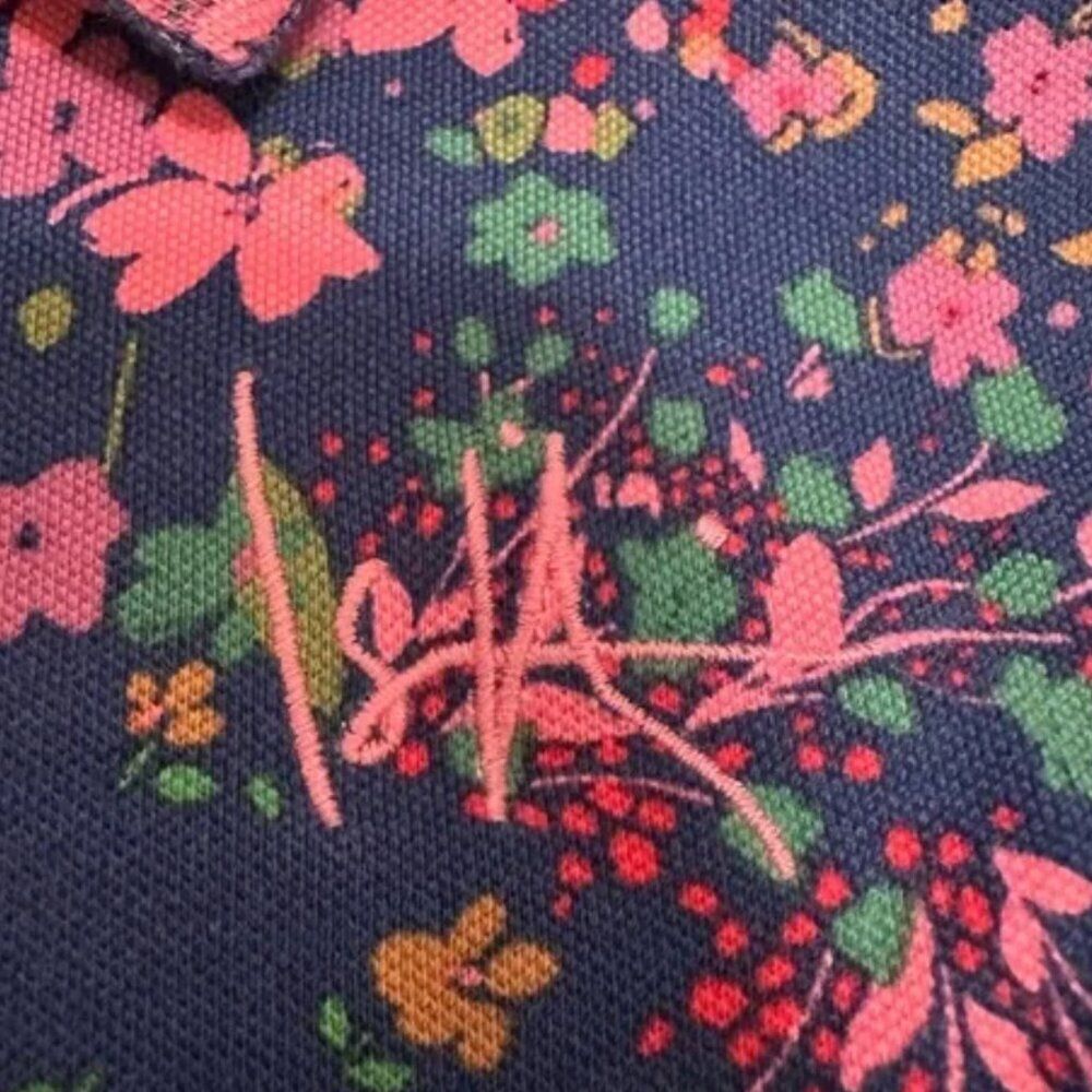 Isaac Mizrahi Live Floral Polo Top Preppy Casual Short Sleeve Blue Pink Shirt - Picture 6 of 7